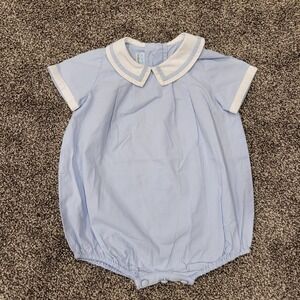 Annafie London Light Blue Cotton Peter Pan Collar Bubble Romper 6M Traditional